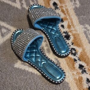 Rouge! Shimmering Blue and Silver Sandals